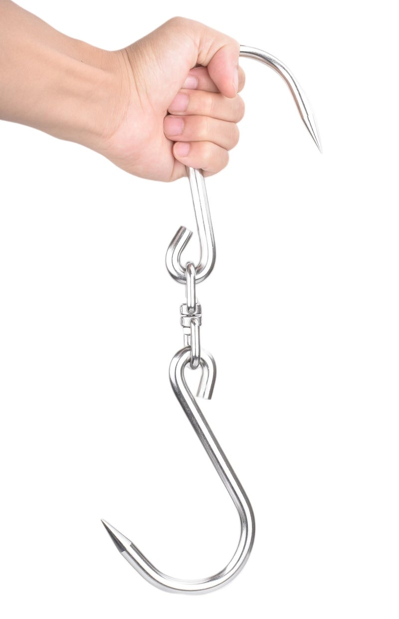 Alele Swiveling Meat Hook,10mm Heavy Duty Stainless Steel Processing Butcher Hooks - Large Fish,Hunting,Carcass Hanging Hook Pack of 2 (13inch Swiveling Meat Hook) - Image 1